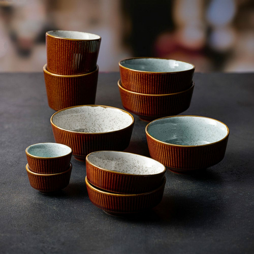 Photo for Kochi Cinnamon Brown Barley White shallow bowl, 115mm, 260ml 2