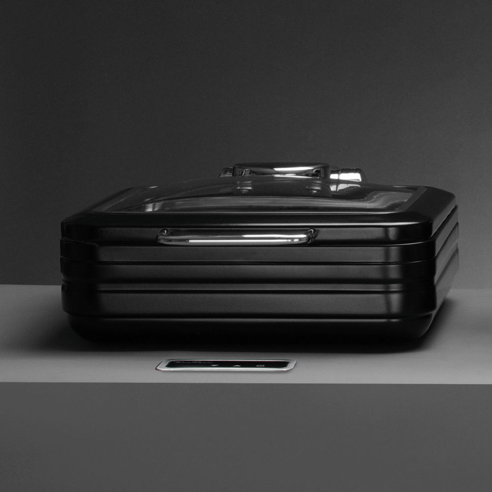 Indukční ohřívač se skleněným víkem De Luxe Black, GN 2/3