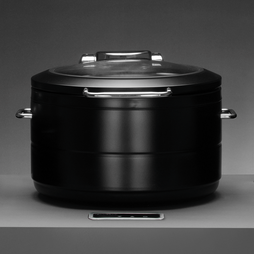 Kruhový indukčný ohrievač so skleneným vekom De Luxe Black, 9 l