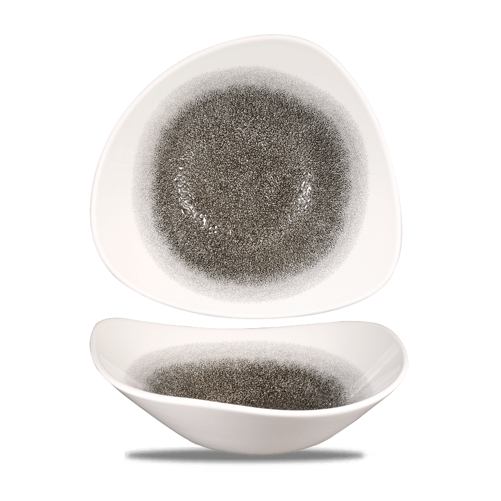 Raku Quartz Black triangular bowl, 235mm
