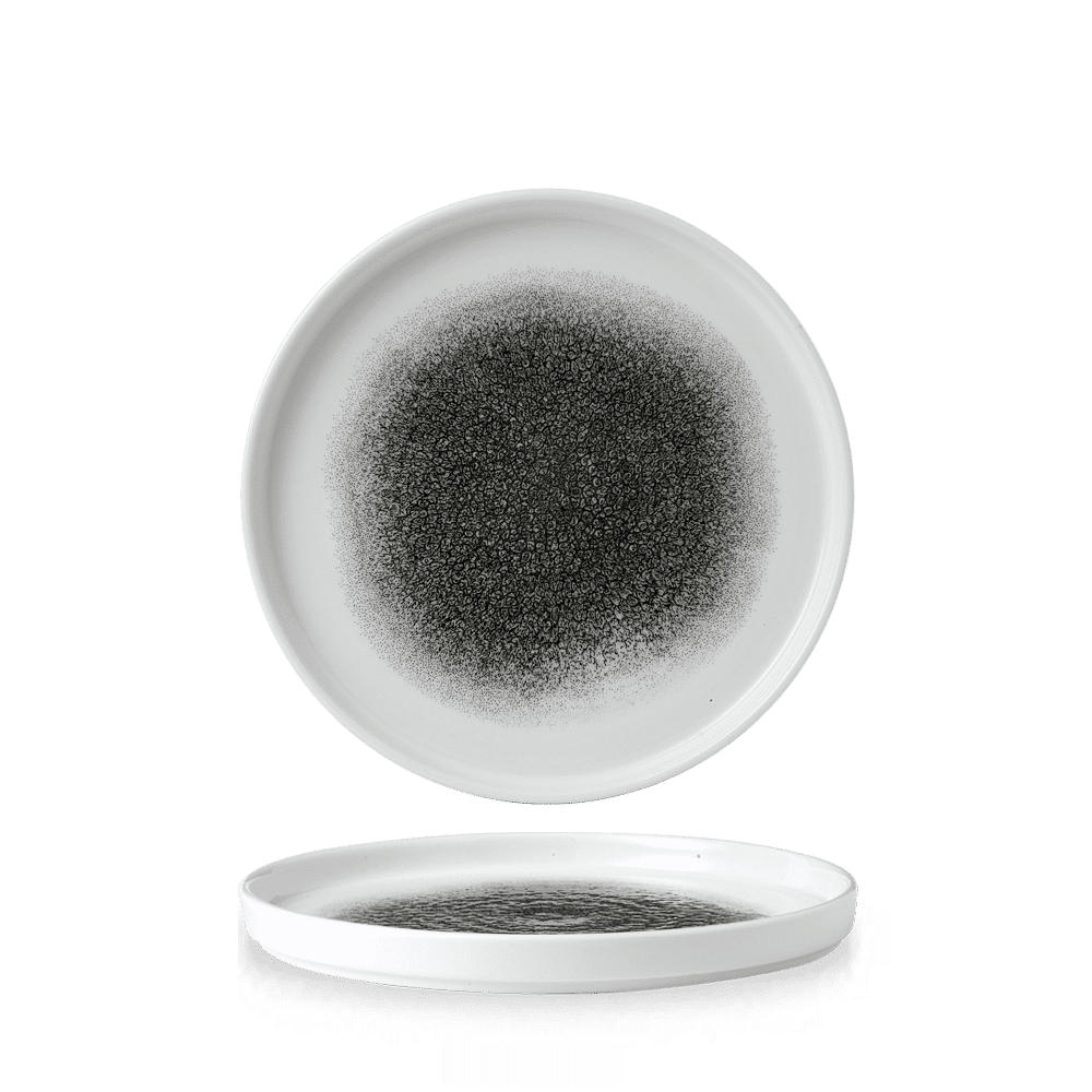 Raku Quartz Black walled plate, 210mm