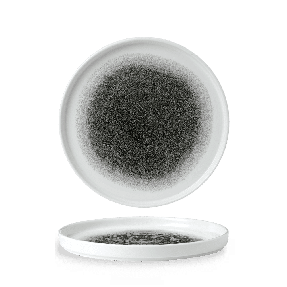 Raku Quartz Black walled plate, 260mm