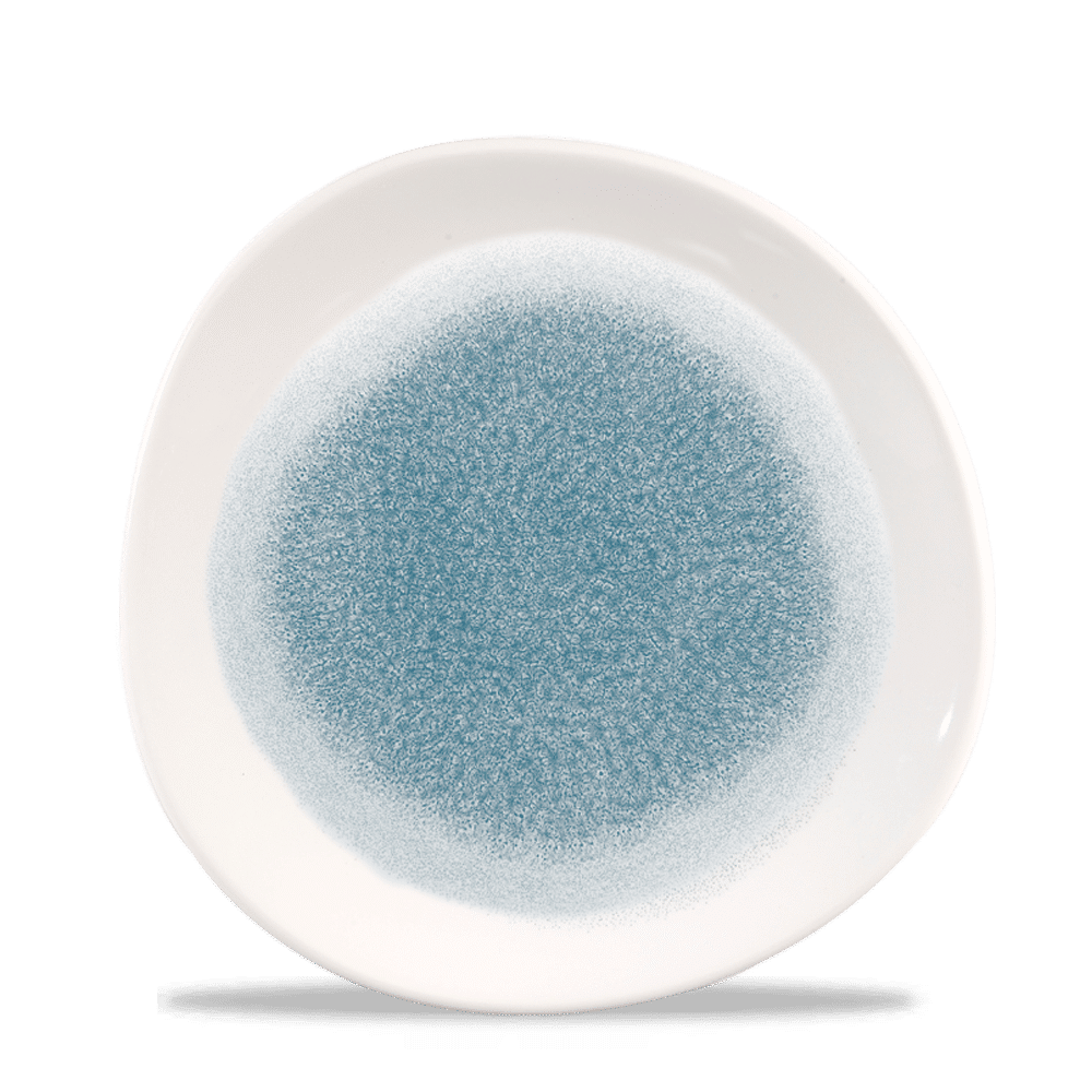 Raku Topaz Blue round trace plate, 210mm
