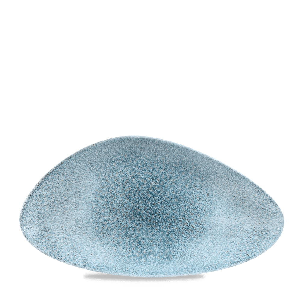 Raku Topaz Blue Triangle chefs plate, 355x188mm