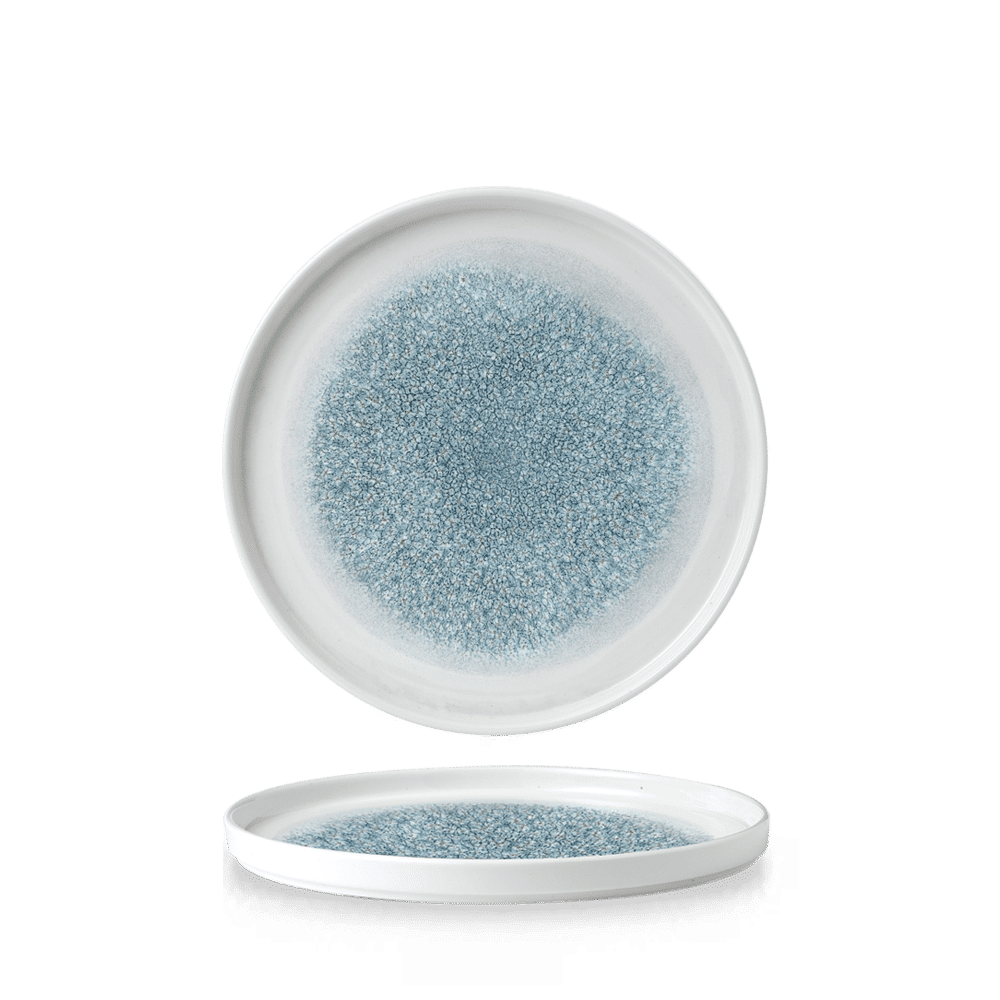 Raku Topaz Blue walled plate, 210mm
