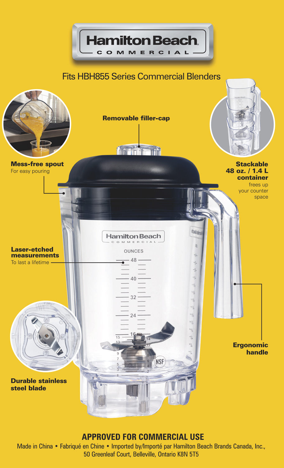 Dzbanek z poliwęglanu do blendera HBH855-CE, 1,4l, Hamilton Beach Commercial
